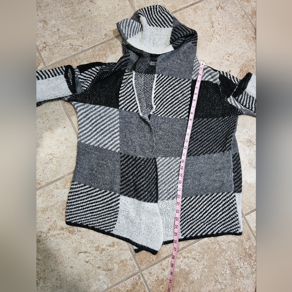 Pinokkio Womens Black Gray Ivory Patchwork Knit Waterfall Cardigan Italy Large - Picture 7 of 7